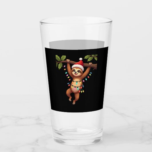 Verre Christmas Lights Sloth Wearing Xmas Hat - Sloth Lo (Devant)