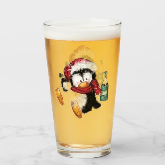 Verre Christmas Penguin Funny Glass (Devant (rempli))