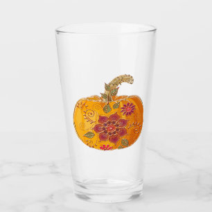 Verre Citrouille Automne Avec Fleurs