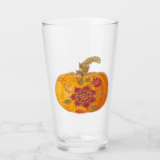 Verre Citrouille Automne Avec Fleurs (Devant)