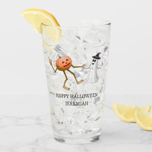 Verre Citrouille et fantôme dansant Halloween (Devant glace)