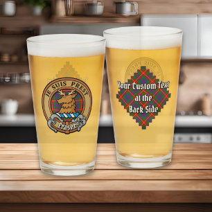 Verre Clan Fraser de Lovat Crest sur Tartan