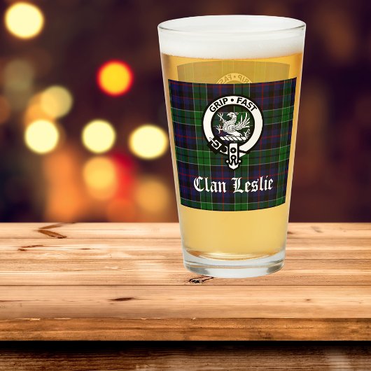 Verre Clan Leslie Crest Badge et Tartan