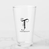 Verre Classy Scroll Monogramme Initial T avec nom (Devant)