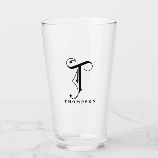 Verre Classy Scroll Monogramme Initial T avec nom (Devant)