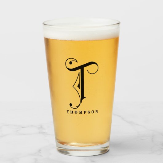 Verre Classy Scroll Monogramme Initial T avec nom (Devant (rempli))