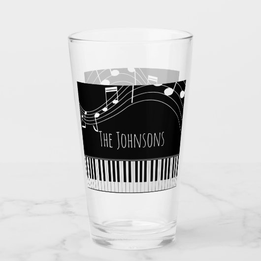 Verre Clavier de piano et notes musicales (Devant)