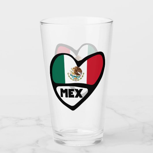 Verre Code de pays du Mexique Drapeau Cœur, MEX (Devant)