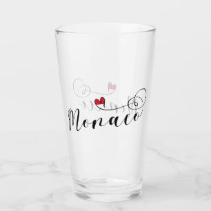 Verre Coeur drapeau de Monaco, Monaco, j'aime le Monaco