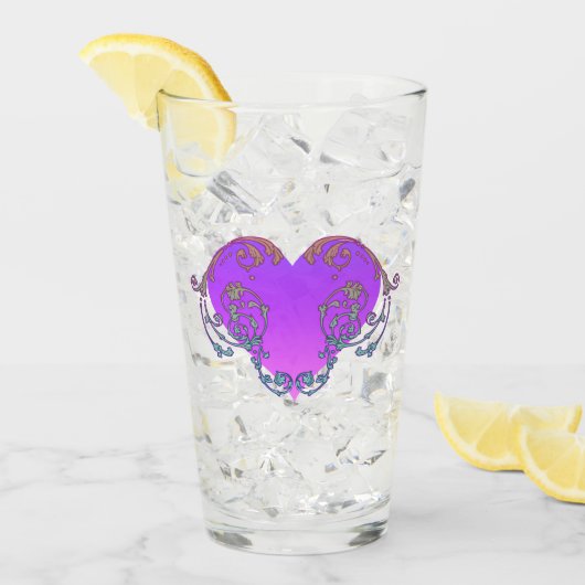 Verre Coeur violet élégant et romantique avec de la pros (Devant glace)
