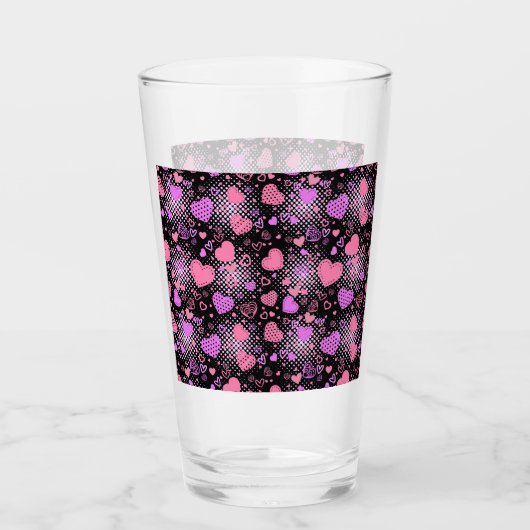 Verre Coeurs roses Motif 01 Black BG (Devant)