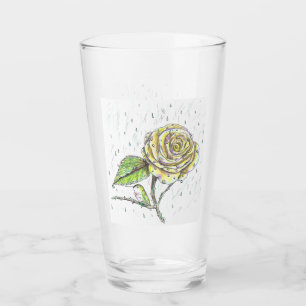 Verre Colibri et Rose dans le dessin de pluie