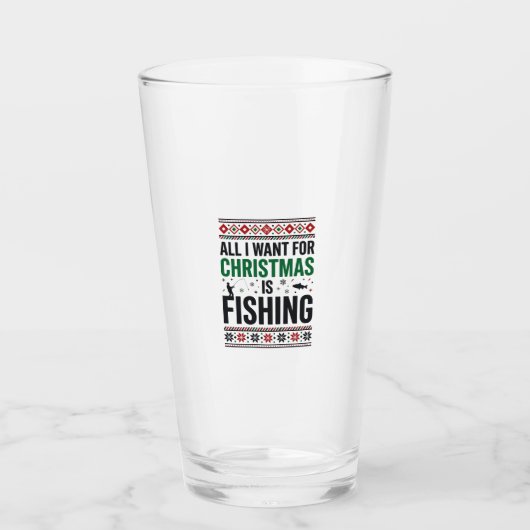 Verre Conception de pull moche de pêche à Noël (Devant)