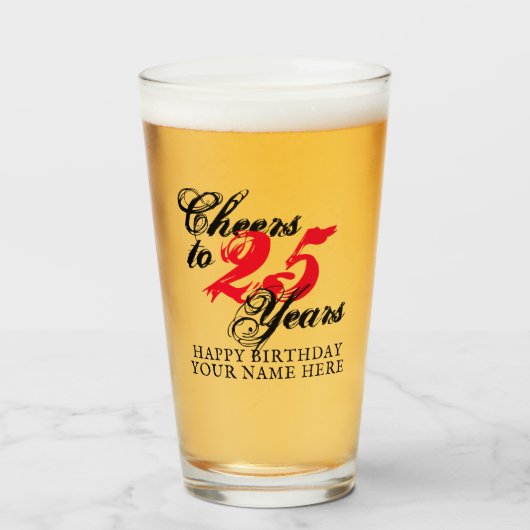 Verre Concours à 25 ans 25e anniversaire cadeau de bière (Devant (rempli))
