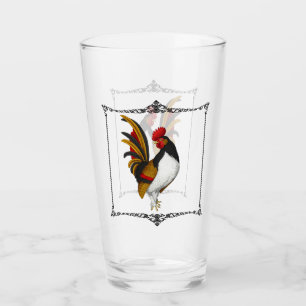 Verre Coq de Ferme de Campagne Française Rouge Noir Or