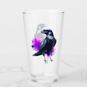 Verre Corbeau avec Arrière - plan d'aquarelle violet
