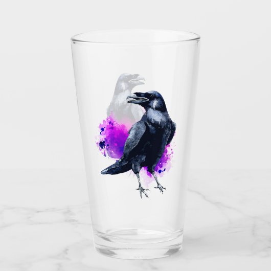 Verre Corbeau avec Arrière - plan d'aquarelle violet (Devant)