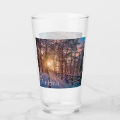 Verre Coucher de soleil dans la pinède enneigée avec ray (Dos)