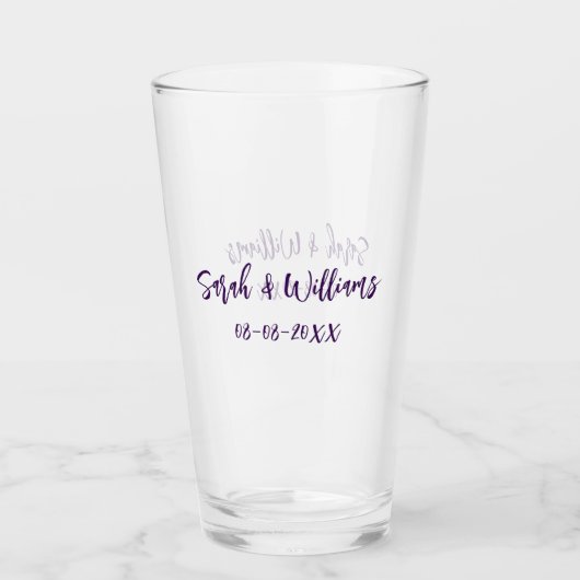 Verre couple de mariages. Nom date violet simple mo mini (Devant)