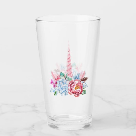 Verre Couronne florale de licorne d'aquarelle (Devant)