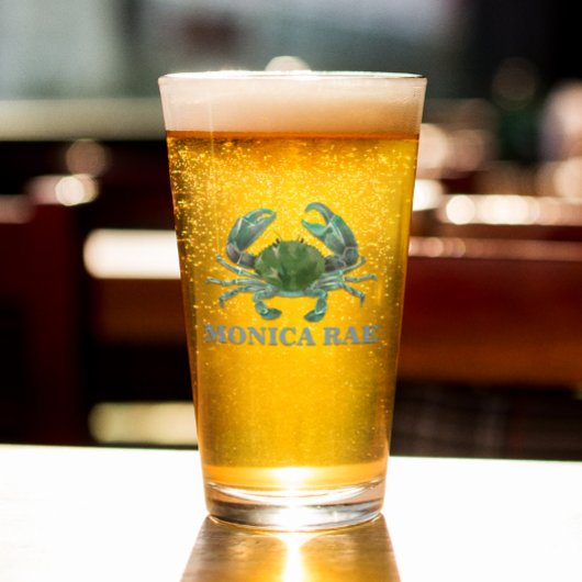 Verre Crabe Crustacé Bleu Monogramme nom