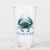 Verre Crabe Crustacé Bleu Monogramme nom (Devant)