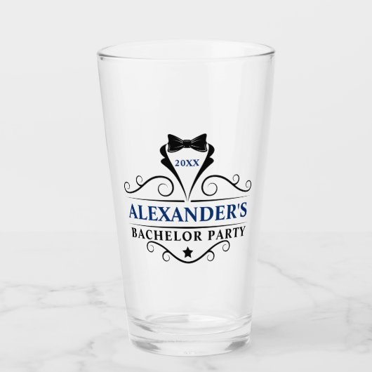 Verre Cravate noire Bachelor Party Bleu ou Choisir la co (Devant)