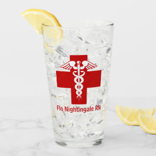 Verre Croix caducée personnalisée d'infirmière ou de méd