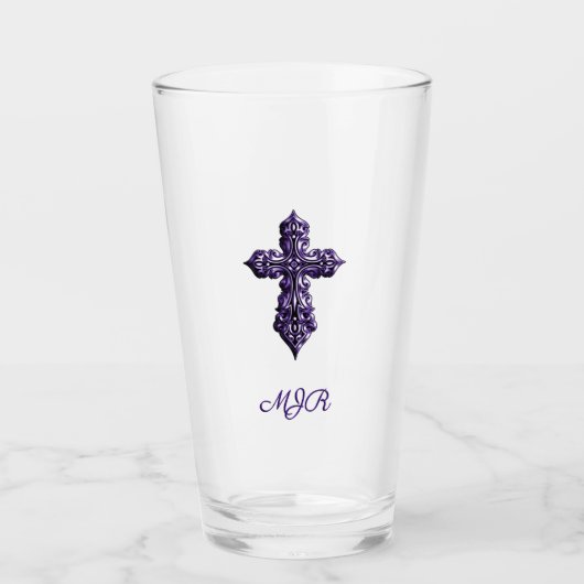 Verre Croix gothique à l'apparence bossée en violet avec (Devant)