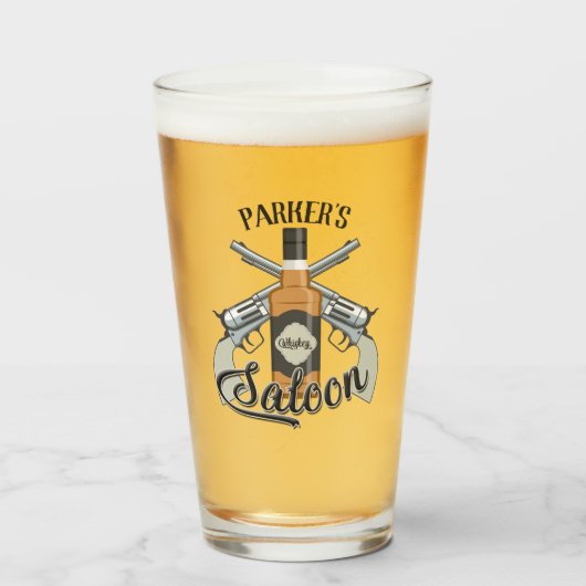 Verre Custom Cowboy Revolver Gun Whiskey Saloon (Devant (rempli))
