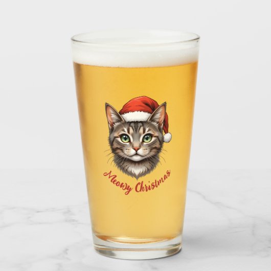 Verre Custom Cute Festive Christmas Cat with Santa Hat (Devant (rempli))