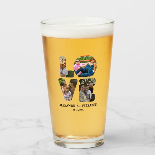 Verre Custom modern love 4 photo collage pour couples (Devant (rempli))