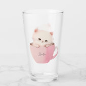Verre Cute chat rose blanc dans une tasse de thé (Dos)