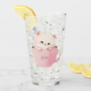 Verre Cute chat rose blanc dans une tasse de thé