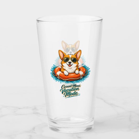 Verre Cute Corgi "Vacation Mode" Summer Design (Devant)