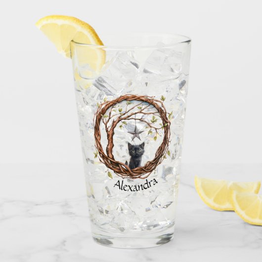 Verre Cute Kitten noir regarder une étoile (Devant glace)