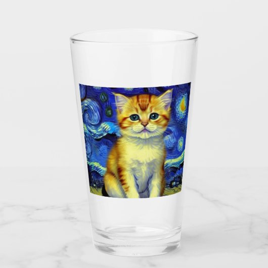 Verre Cute Kitten Starry Night Van Gogh (Devant)