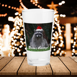 Verre Cute Raccoon portant le Santa Hat Holiday
