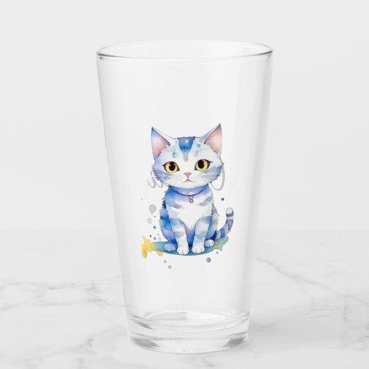 Verre Cute watercolor cat (chaton) design (Devant)