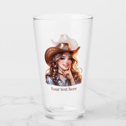 Verre Cute Western Cowgirl ajouter du texte (Devant)