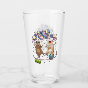 Verre Dancing Mice Fête Horaire Bannière Confetti & Ball