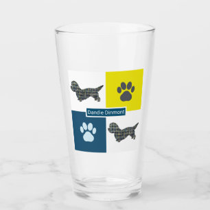 Verre Dandie Dinmont Chien Silhouette et Paw Y&B Grid