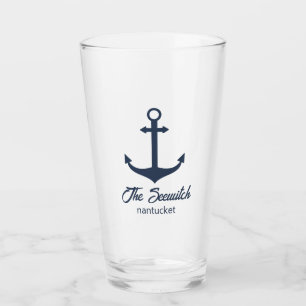Verre de bière customisé - Ancre de bateau bleu