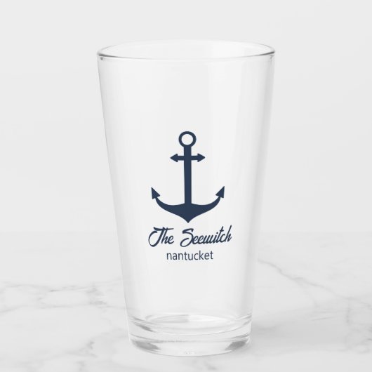 Verre de bière customisé - Ancre de bateau bleu (Devant)