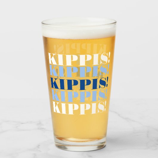 Verre de bière Kippis bleu et blanc (Devant (rempli))
