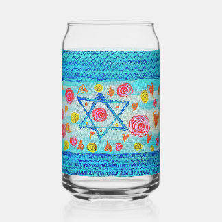 Verre de drapeau israélien lunatique avec fleurs &