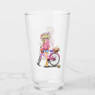 Verre de fille blonde avec Vélo rose