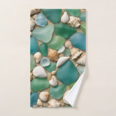 Verre de mer bleu et vert et coquillage (Serviette à main)