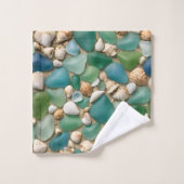 Verre de mer bleu et vert et coquillage (Gant de toilette)