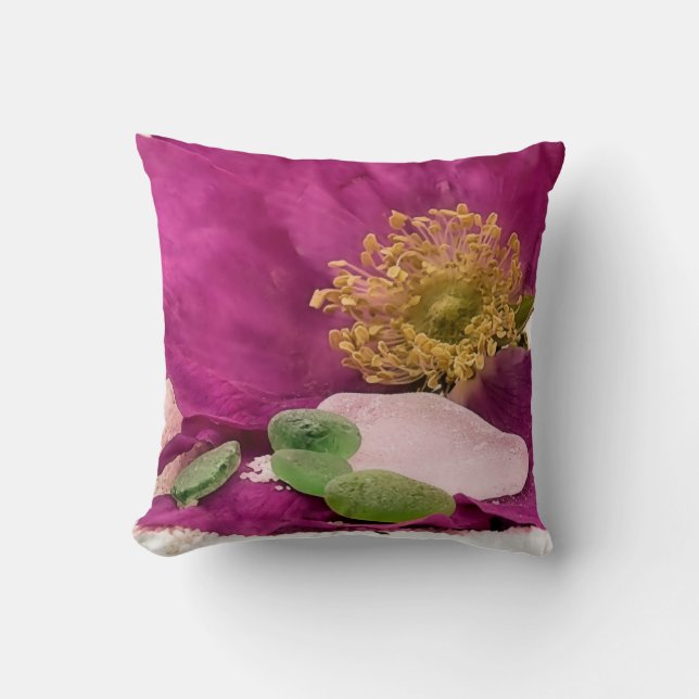 Verre de mer et rose de plage - coussin (Recto)